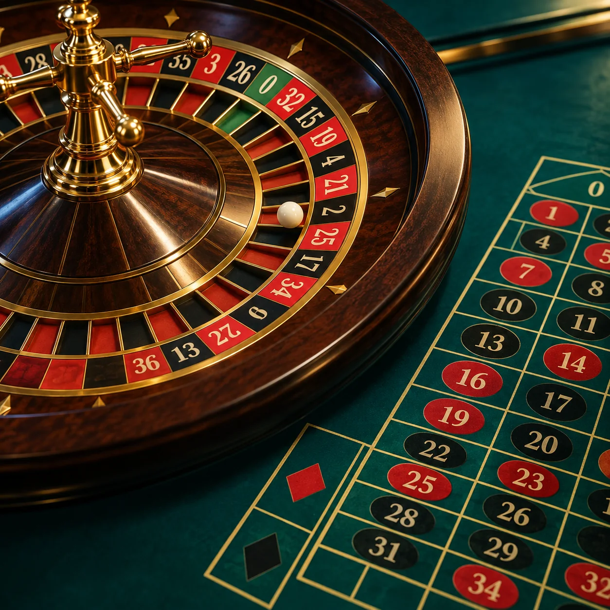 Supporting illustration: a detailed roulette wheel beside a ball and a generic betting layout