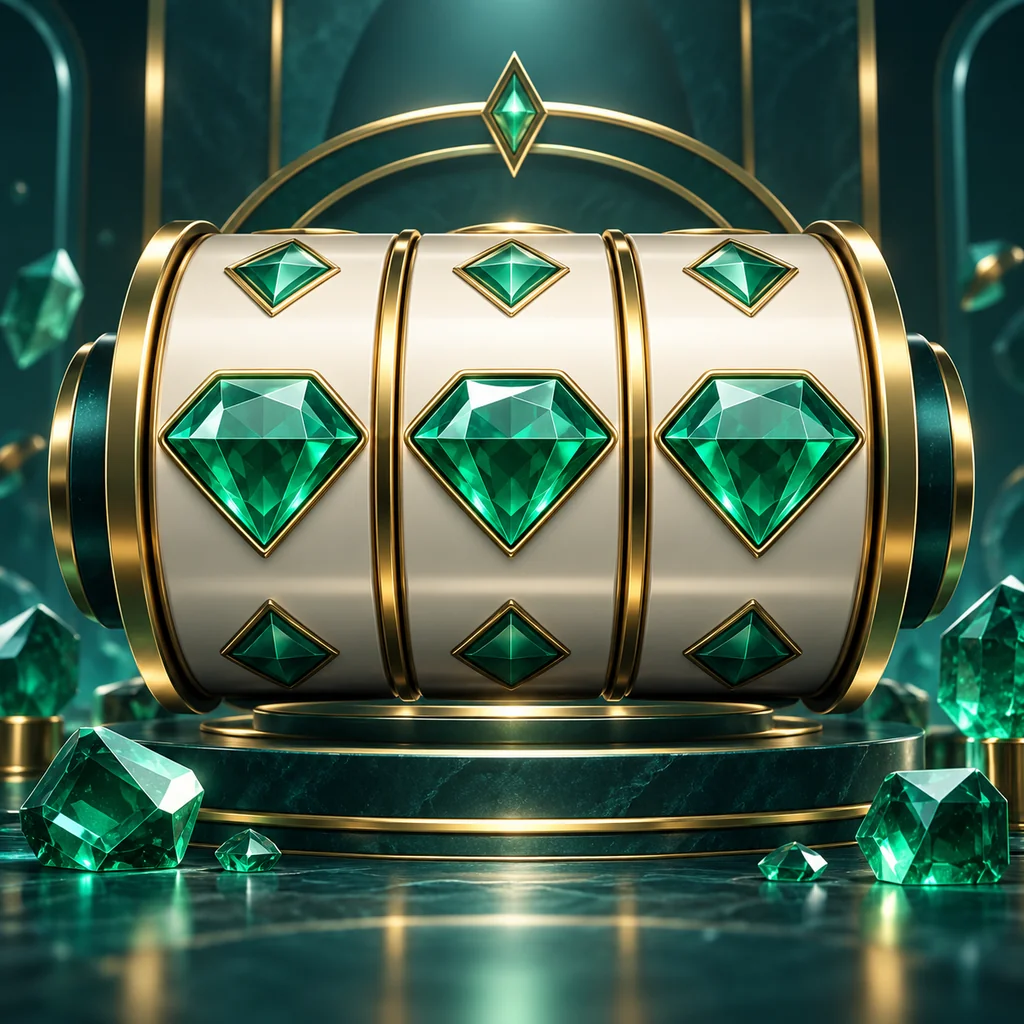 stylized slot reels with emerald symbols