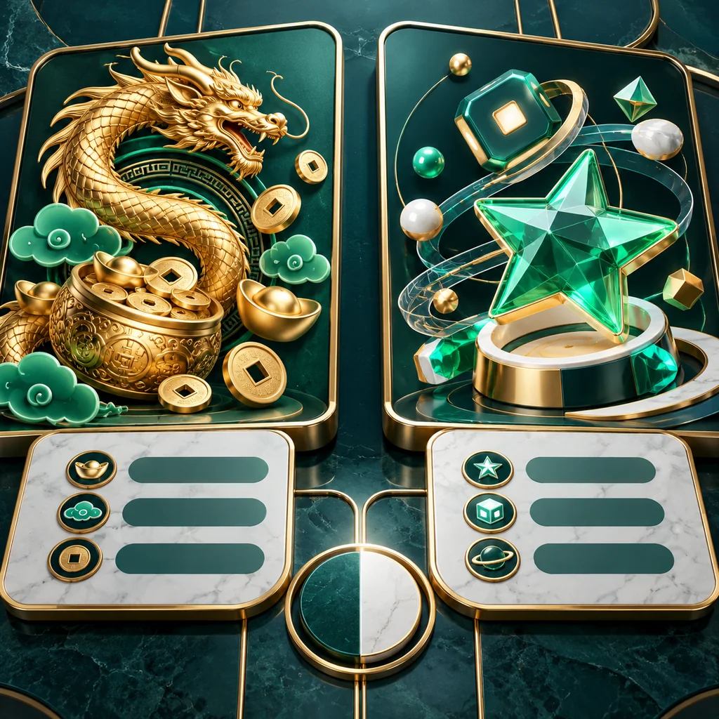 Overhead editorial detail of two balanced teal display panels with different abstract game motifs