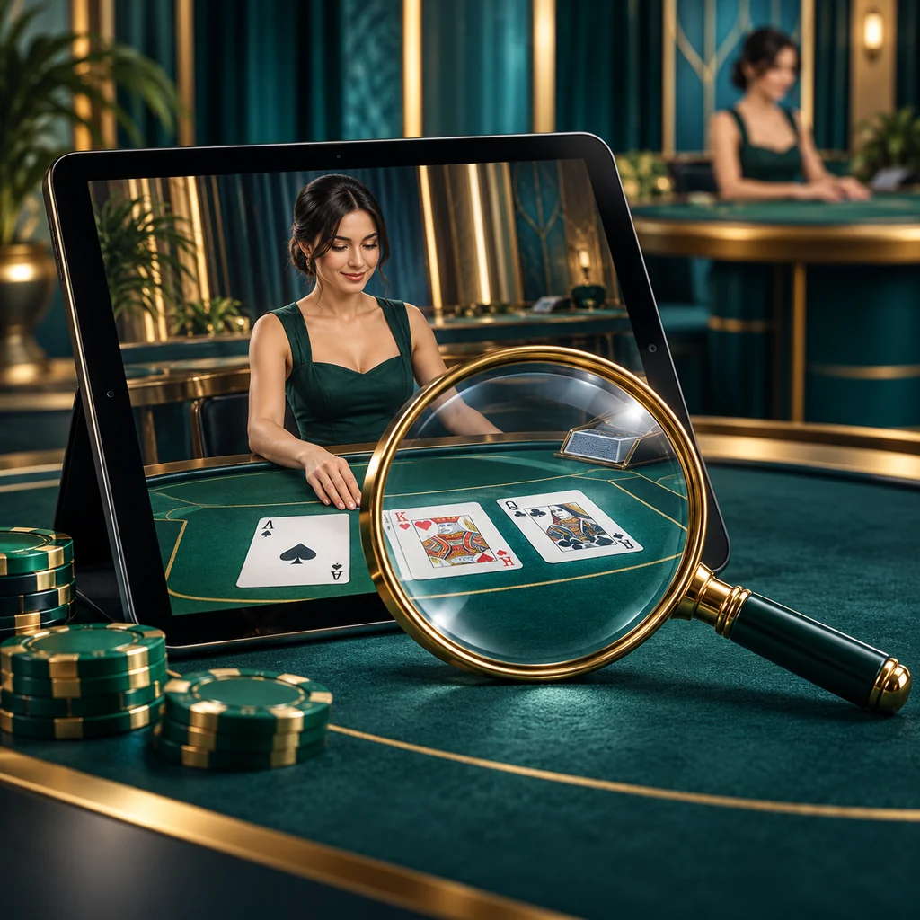 magnifying glass, tablet and playing cards in a quiet dealer studio