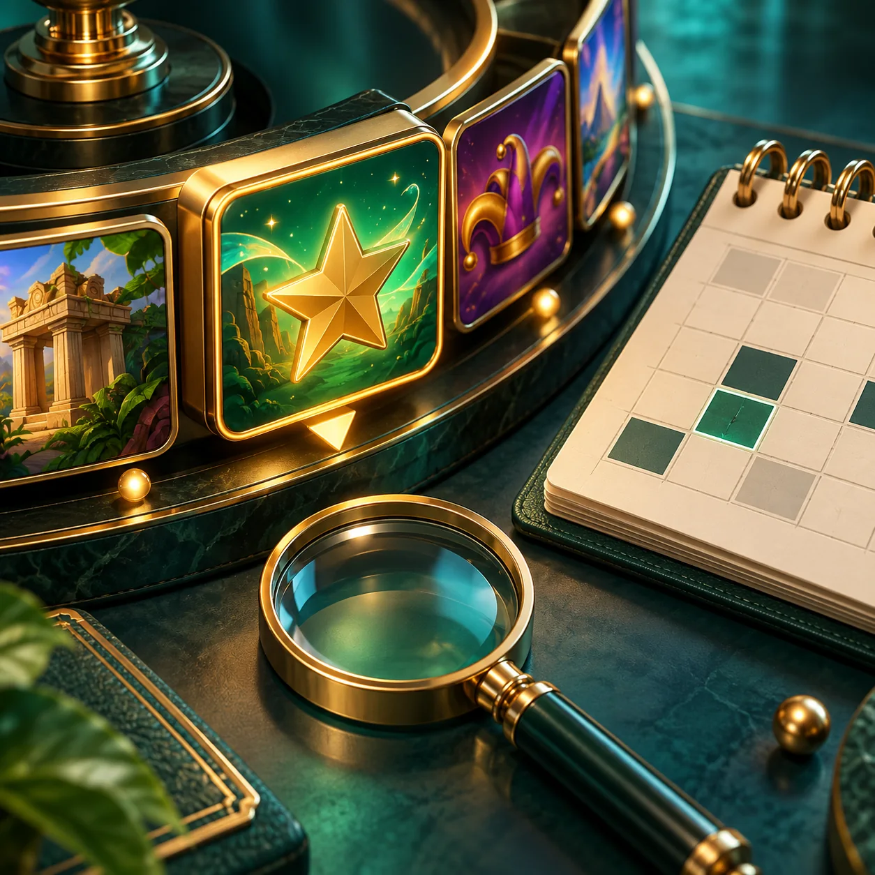 Supporting illustration: a generic game tile arriving on a carousel beside a calendar and magnifier